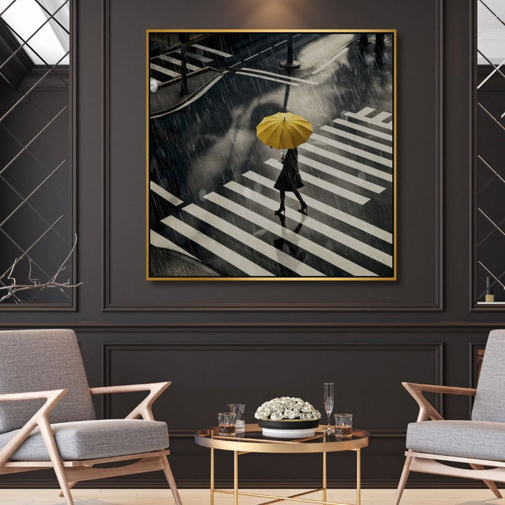 Yellow Umbrella Canvas Wall Art - Designity Art